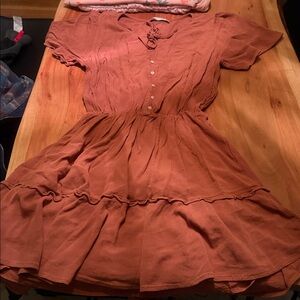 Abercrombie & Fitch Keyhole Tie Front Button Cinched Waist Flutter Sleeve Dress